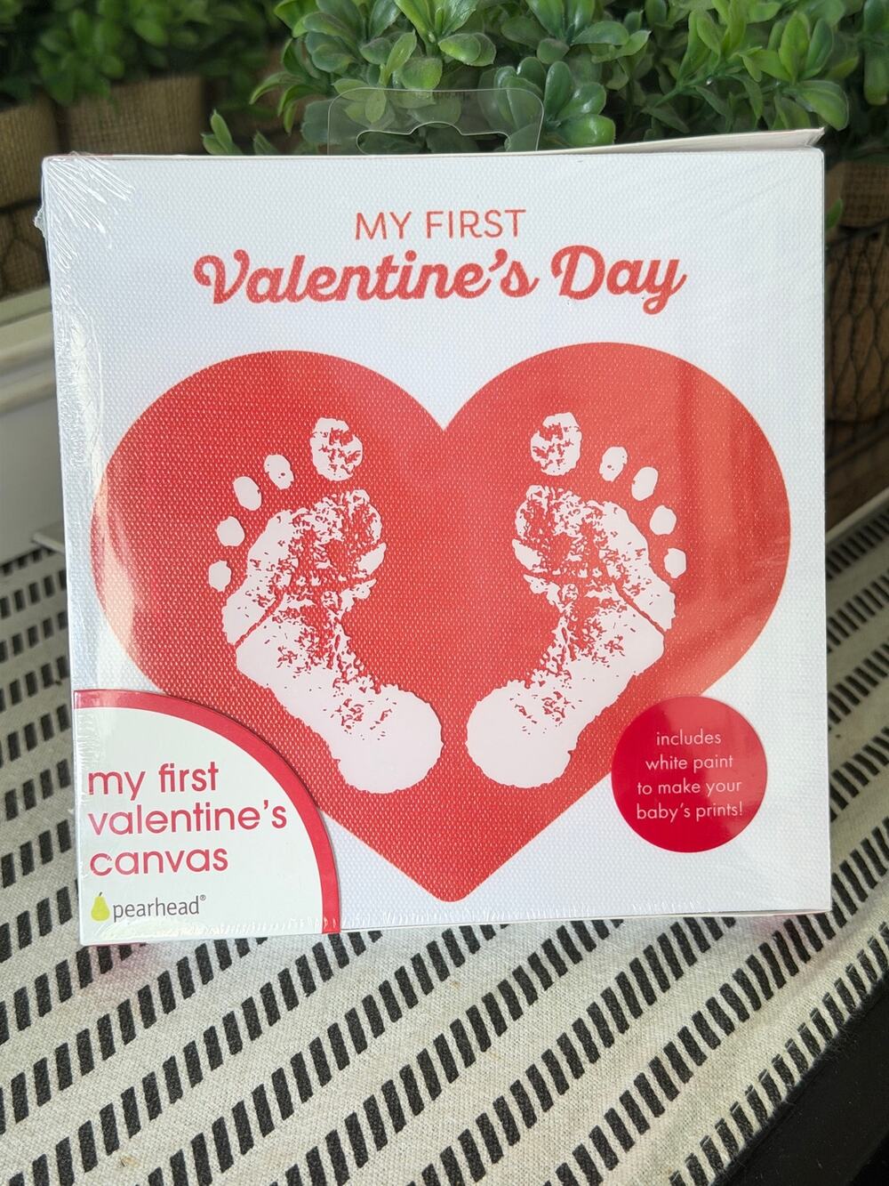 Pearhead My First Valentine’s Day Baby Print Canvas Keepsake NWT